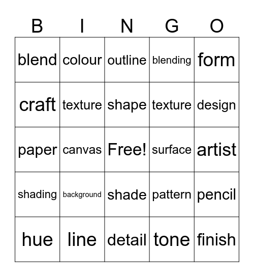 Art Vocabulary Bingo: Level 2 Bingo Card