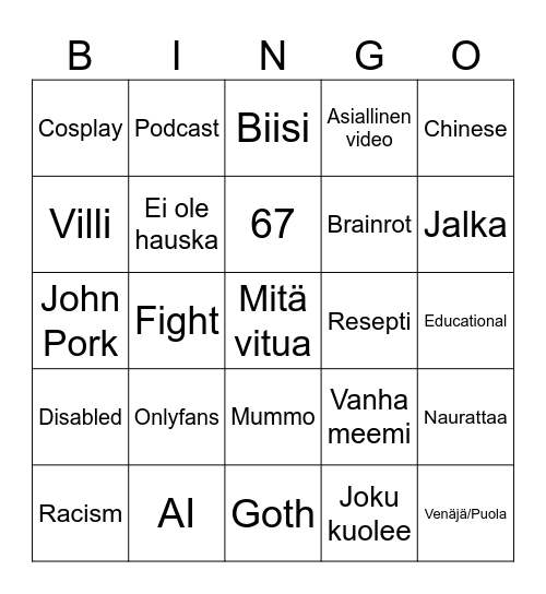Untitled Bingo Card
