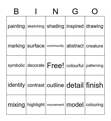 Art Vocabulary: Level 3 Bingo Card