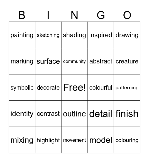Art Vocabulary: Level 3 Bingo Card