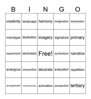 Art Vocabulary: Level 4 Bingo Card