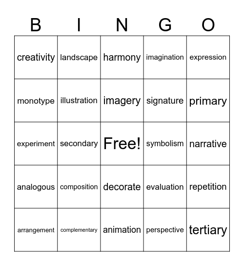Art Vocabulary: Level 4 Bingo Card
