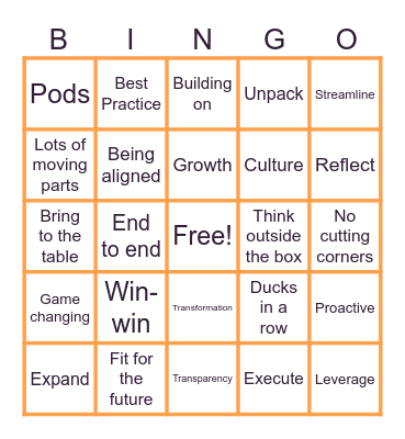 Corporate Lingo Bingo Card