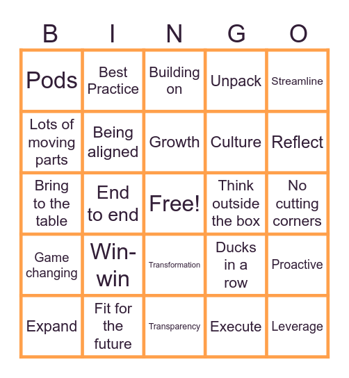 Corporate Lingo Bingo Card