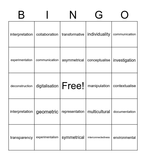 Art Vocabulary Bingo: Leve 5 Bingo Card