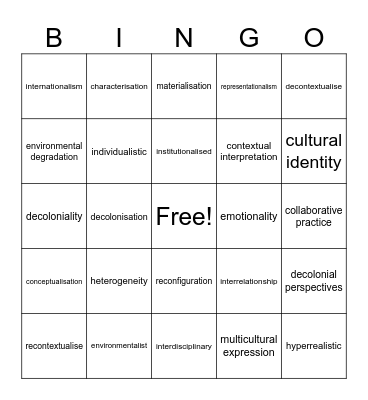 Art Vocabulary Bingo: Level 6 Bingo Card