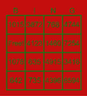 1 x 3 digit Multiplication Bingo Card