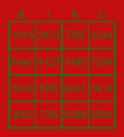 1 x 3 digit Multiplication Bingo Card