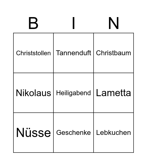Weihnachts-Bingo Card
