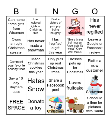 Family Fun Christmas Bingo Card
