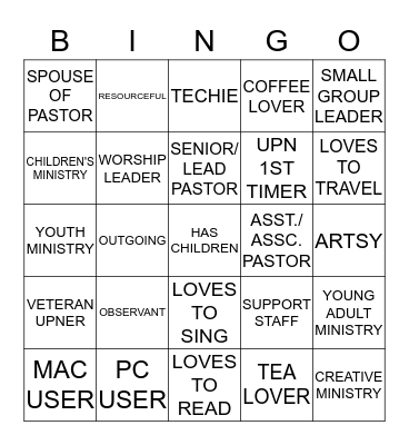 UNITED PASTORS NETWORK 2013 Bingo Card