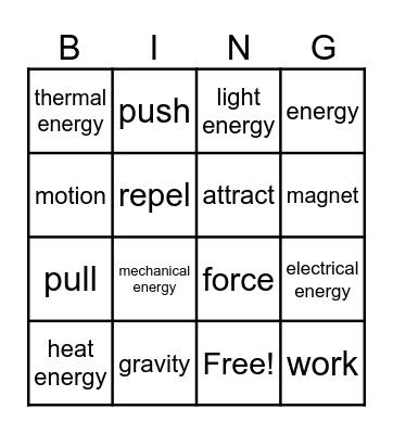Vocabulary Bingo Card
