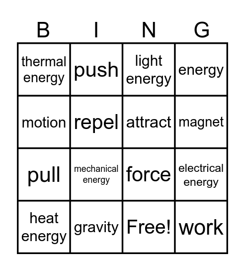 Vocabulary Bingo Card