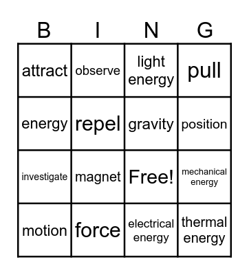 Vocabulary Bingo Card