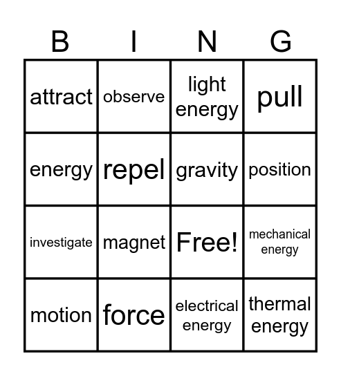 Vocabulary Bingo Card