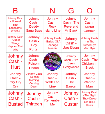 Kar Jackers - Johnny Cash Bingo Card