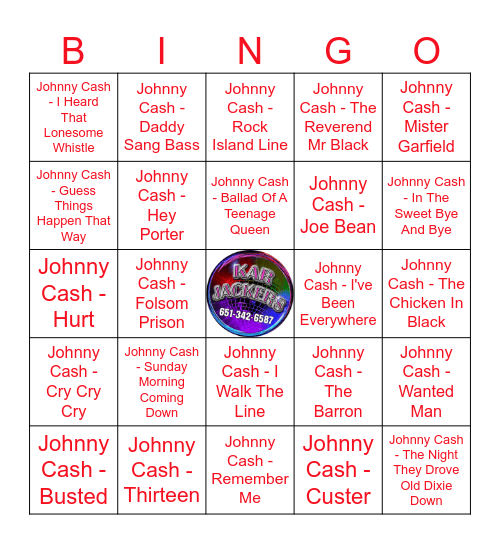 Kar Jackers - Johnny Cash Bingo Card