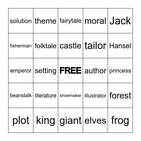 Literature Pocket Bingo Card