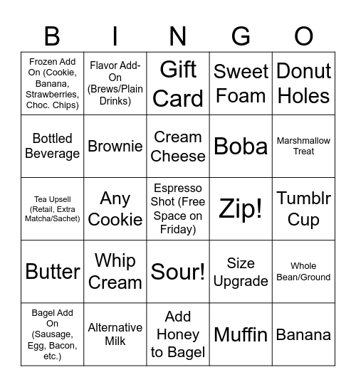 Biggby Bingo Card