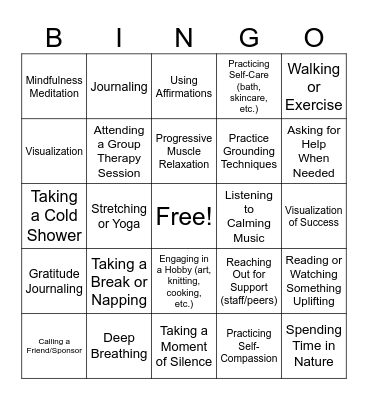 Coping Skill Bingo Card
