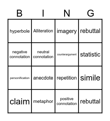 Lit/Comp I Bingo Card