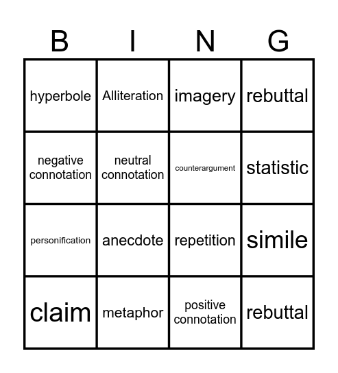 Lit/Comp I Bingo Card