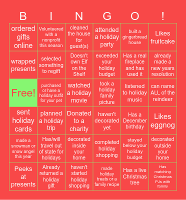 F&B TRANSPORTATION HOLIDAY BINGO Card