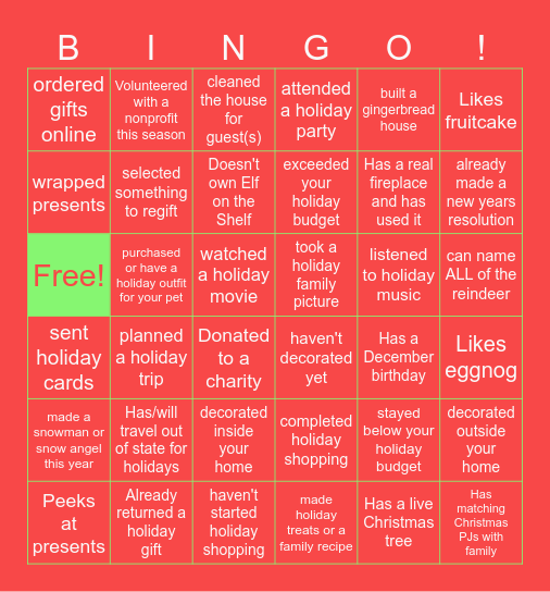 F&B TRANSPORTATION HOLIDAY BINGO Card