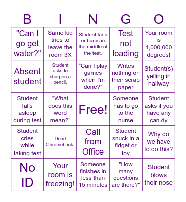 State Testing BINGO Card