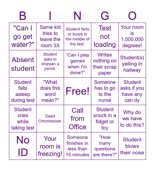 State Testing BINGO Card