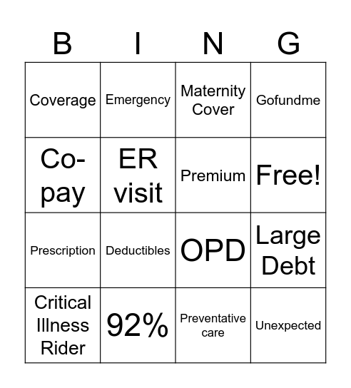 Health Insurance Bingo Card