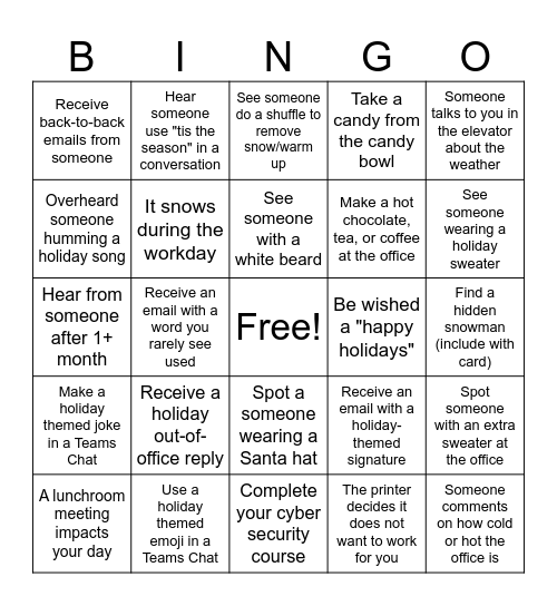 Winter 2025 Bingo Card Bingo Card