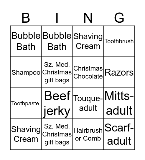 Give 'N' Go BINGO Card