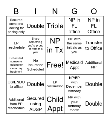 Monday Bingo Card