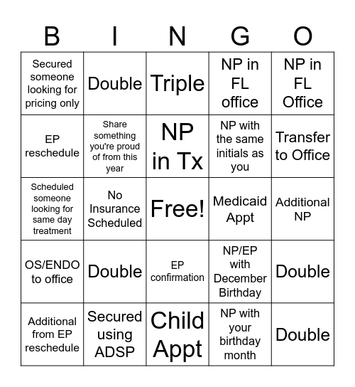Monday Bingo Card