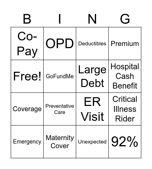 Health Insurance Bingo Card