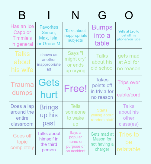 Mr. Ebel Bingo Card