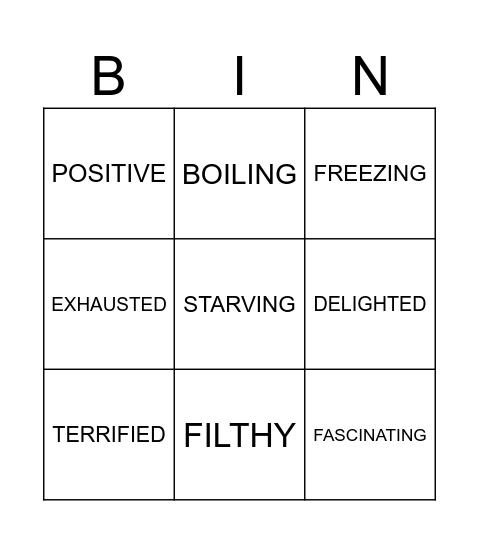 STRONG ADJECTIVES Bingo Card