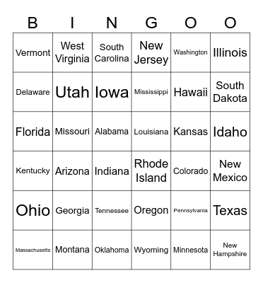 50 States Bingo Card