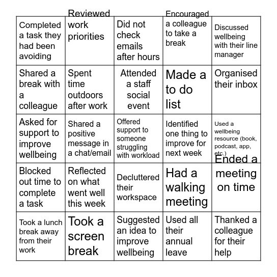 Beicio Cymru Wellbeing Bingo! Bingo Card
