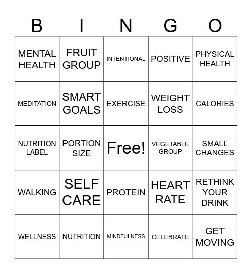 HEALTHY LIFESTYLE Bingo Card