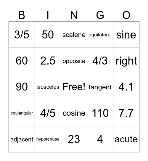 3-1 and 3-2 BINGO Card