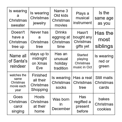 Jingle Mingle Bingo Card