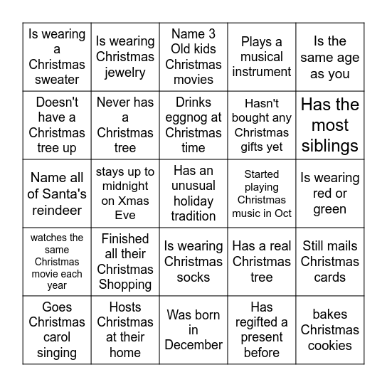 Jingle Mingle Bingo Card