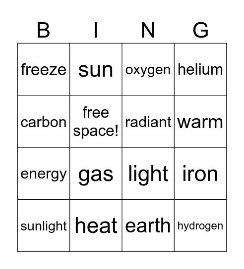 The Sun - Bingo Card