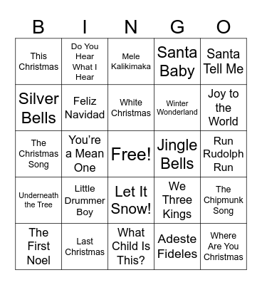 Christmas Song Bingo Card