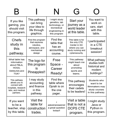 2025 CTE Middle School Expo Bingo Card