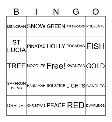 WINTER CELEBRATIONS Bingo Card