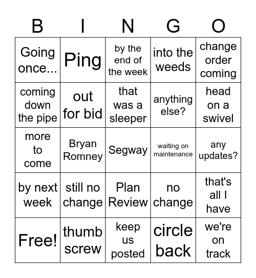 Facilities Meeting Bingo Card