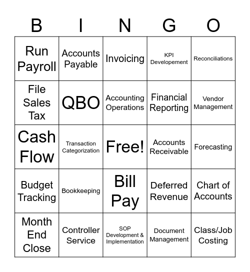 Bookkeeping Bingo Card